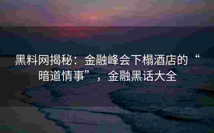 黑料网揭秘：金融峰会下榻酒店的“暗道情事”，金融黑话大全